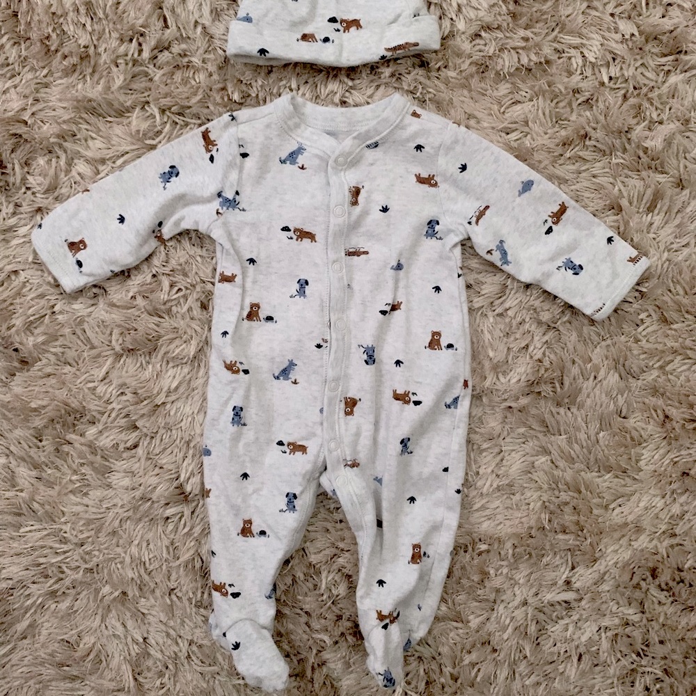 Baby Boy Dog Button Footie Set